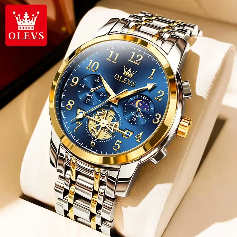 Olevs 2900 Multifunctional Moon phase Blue Dial Men's Watch